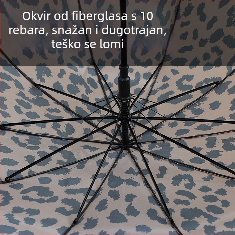 Leopard uzorak vintage kišobran s dugim ručajem, automatsko otvaranje, 10 rebara, windproof golf kišobran, 210T materijal