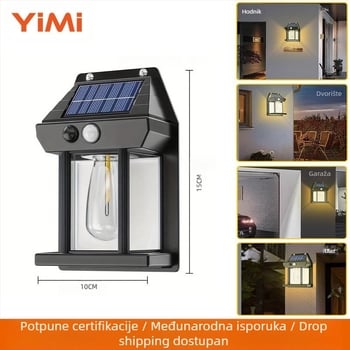 Solarna vanjska zidna svjetiljka s detekcijom pokreta, volframovo vlakno, 3 načina, model XY-888
