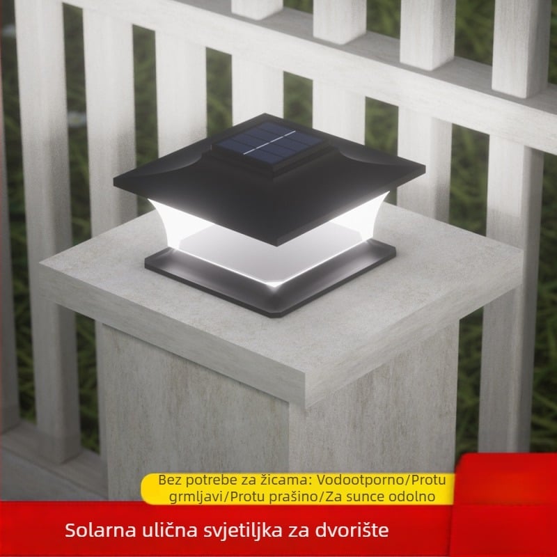Solarna kolona lampica za vrata vile – LED, 5W, 1.2V, 6–12 sati rada, vodootporna