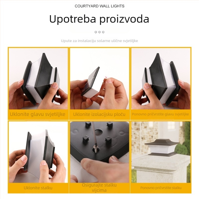 Solarna kolona lampica za vrata vile – LED, 5W, 1.2V, 6–12 sati rada, vodootporna