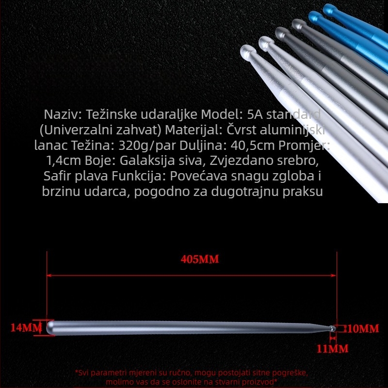 Kositu CT-811 bubnjarski štapić, aluminijska legura, Pakiranje: PP vrećica; dostupan velur futrola