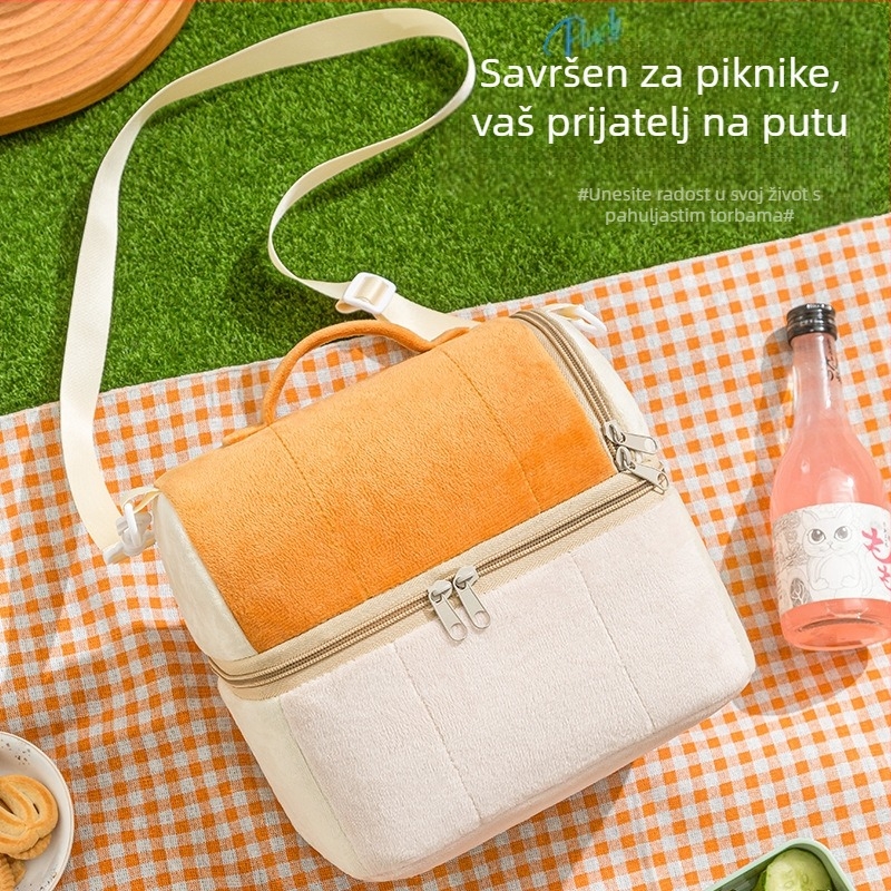 Dvostruko plišana termo torba za ručak, prenosna torba za obrok, debeli dizajn, zadržava toplinu i hladnoću, za putovanja