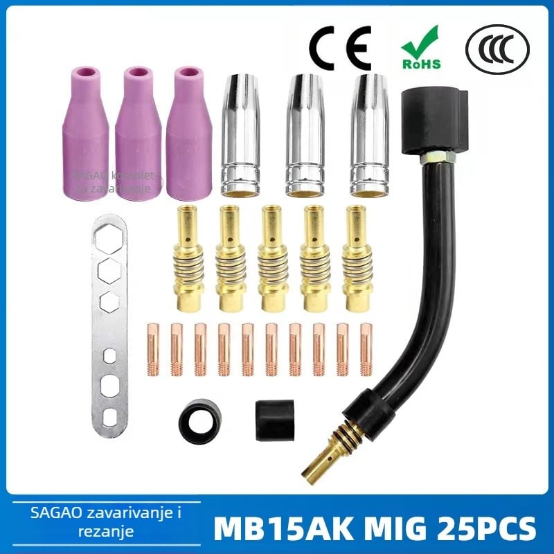 MB15AK zaštitna mlaznica za MIG zavaru – bakrena, 0.8/1.0/1.2 mm otvor, 150 A, dodatak MB15AK
