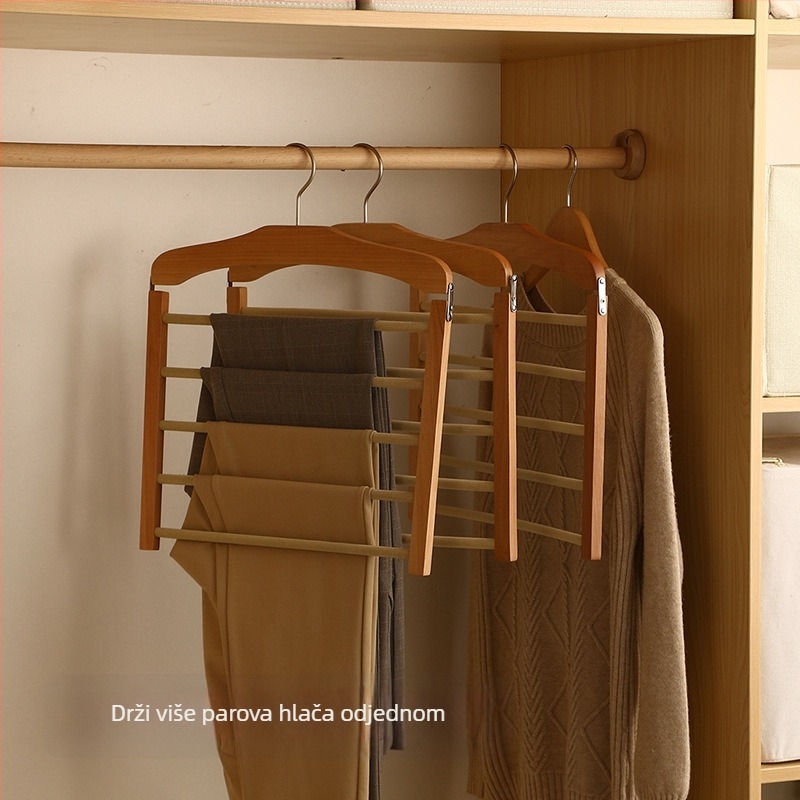 Držač za hlače od drveta – moderan minimalistički stil, protuklizni, višeslojni, mogućnost prilagodbe