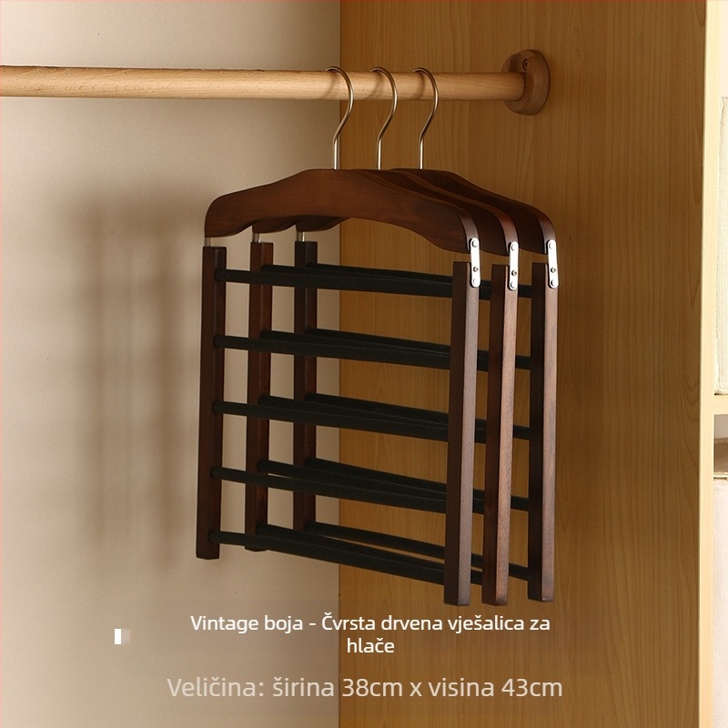 Držač za hlače od drveta – moderan minimalistički stil, protuklizni, višeslojni, mogućnost prilagodbe