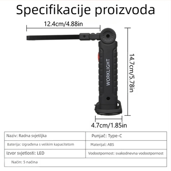 Prijenosno vanjsko LED radno svjetlo – višezdrojna rasvjeta, napajanje putem punjenja, 10W, 1200mAh, 360° okret, domet do 500 m