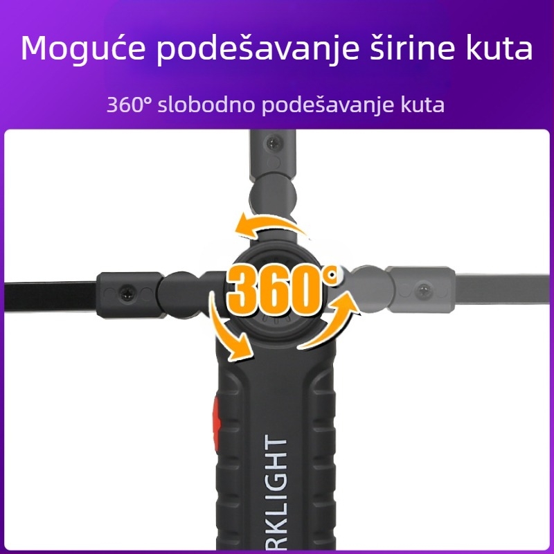 Prijenosno vanjsko LED radno svjetlo – višezdrojna rasvjeta, napajanje putem punjenja, 10W, 1200mAh, 360° okret, domet do 500 m