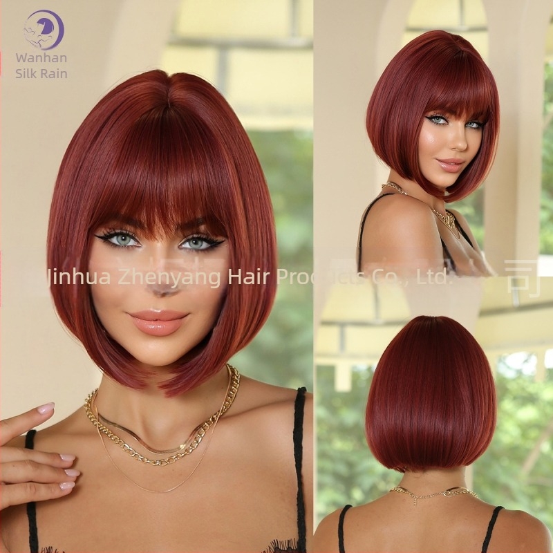 Perika bob s bangs, vlakna visoke temperature, bojanje bez toplinske obrade, egzotičan stil