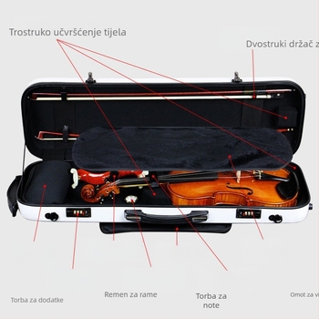 Kutija za violinu - ultra lagana, karbonska vlakna, zaključavanje, higrometar, baršunasta podstava