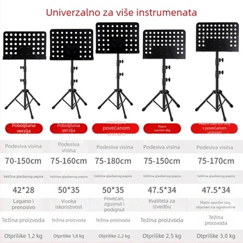 Stalak za note, sklopiva i univerzalna za gitaru, violinu, Guzheng i Erhu — željezni okvir; modeli: srednji okvir, veliki okvir, okvir tipa spektrum; marka Remembering Ming