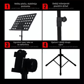 Stalak za note, sklopiva i univerzalna za gitaru, violinu, Guzheng i Erhu — željezni okvir; modeli: srednji okvir, veliki okvir, okvir tipa spektrum; marka Remembering Ming