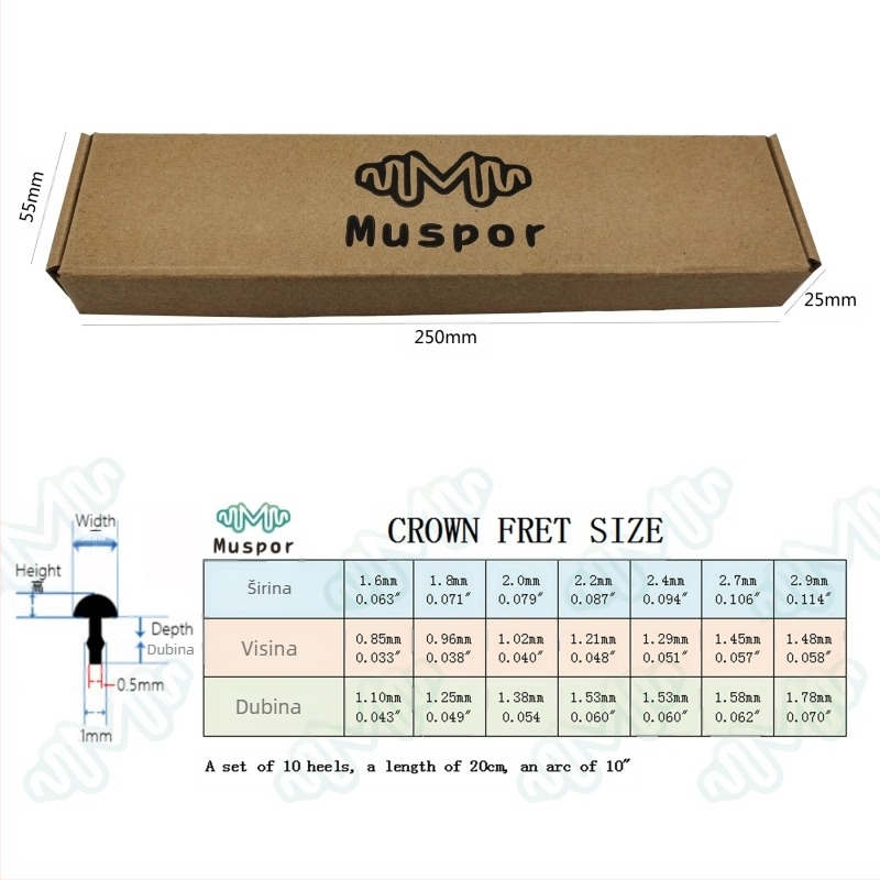 Muspor Guitar Fret Wire — 10-komadno pakiranje, Cupronickel/Brass, pladanj paketiranje, 95 g