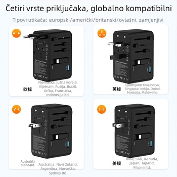 Kantravel PD70W brzo punjenje putni adapter s kabelom za podatke — univerzalna utičnica, svjetska kompatibilnost