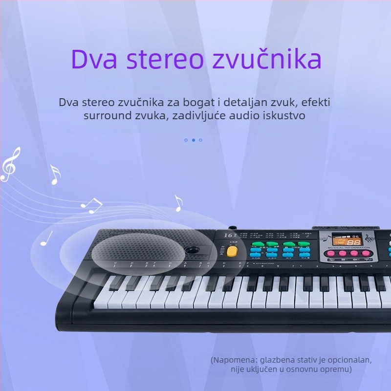 Dječja elektronička tipkovnica: 61 tipki, multifunkcionalna s mikrofonom i napajanjem; materijal: plastika; porijeklo: Fujian; dobna skupina: 4-6 godina; 3C certifikacija 2014152202012591