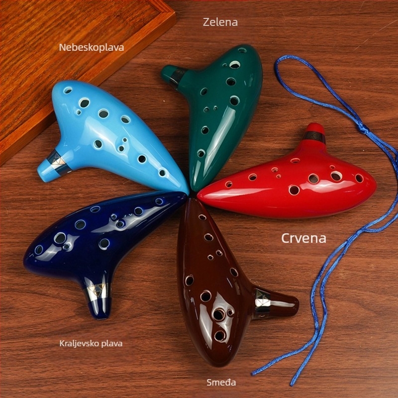 12-dobna keramička ocarina u tonalitetu C, glazirani porcelan, ornament toplim žigom, dizajn kineskog stila