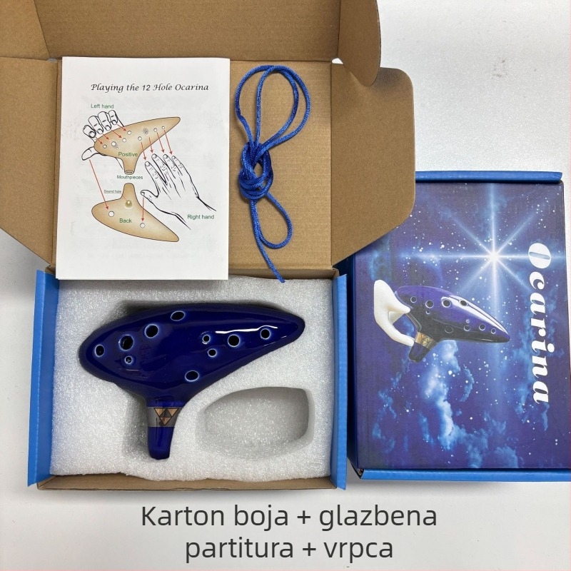 12-dobna keramička ocarina u tonalitetu C, glazirani porcelan, ornament toplim žigom, dizajn kineskog stila
