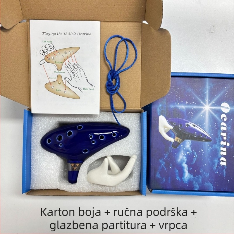 12-dobna keramička ocarina u tonalitetu C, glazirani porcelan, ornament toplim žigom, dizajn kineskog stila