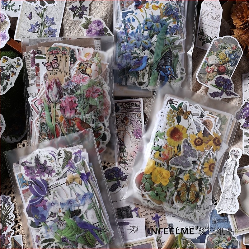 Dekorativni osnovni papir za DIY dnevnik s cvjetnim motivima, serija Infeel.me Flower and Wine, japanski stil ispisa, 4 dizajna, pogodan za lijepljenje