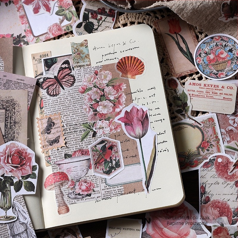 Dekorativni osnovni papir za DIY dnevnik s cvjetnim motivima, serija Infeel.me Flower and Wine, japanski stil ispisa, 4 dizajna, pogodan za lijepljenje