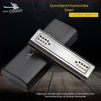 Harmonika Swan SW24-12C, 24 otvora, Fujin polifonična dvostruka harmonika, kromirani bakreni kućište, zvučni otvori od smole