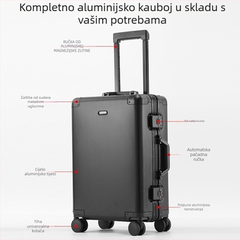 Putni kovčeg od aluminijsko-magnezijske legure za ručnu prtljagu sa TSA kombiniranim zaključavanjem, univerzalni kotači, 4 kg, poliesterna presvlaka