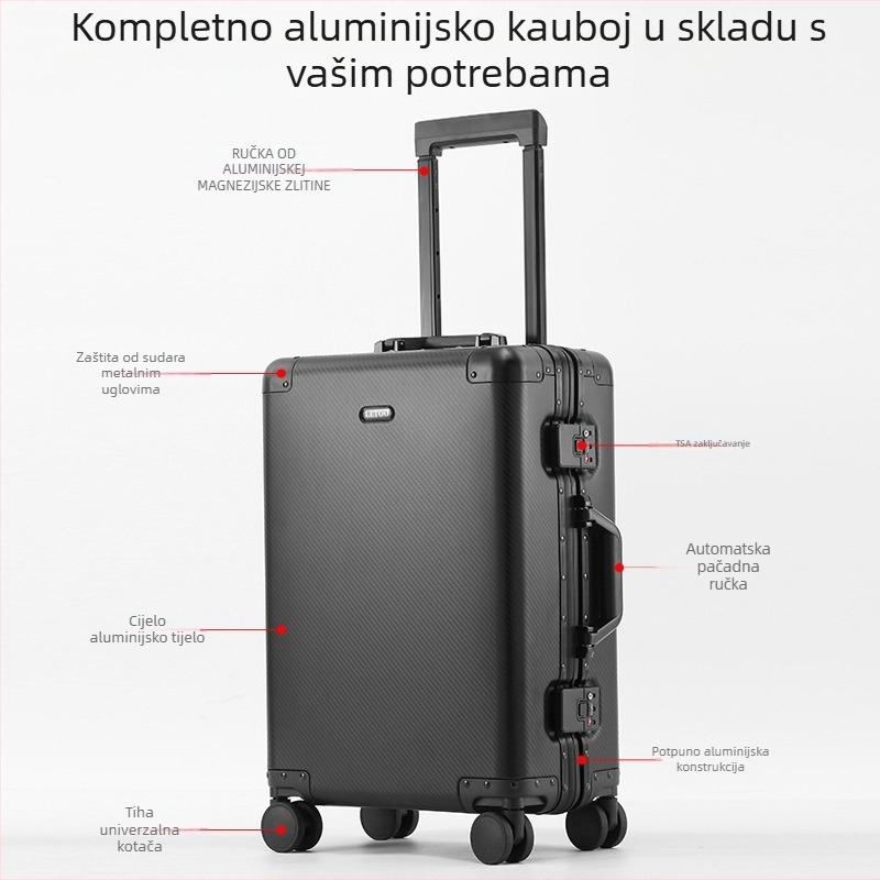 Putni kovčeg od aluminijsko-magnezijske legure za ručnu prtljagu sa TSA kombiniranim zaključavanjem, univerzalni kotači, 4 kg, poliesterna presvlaka