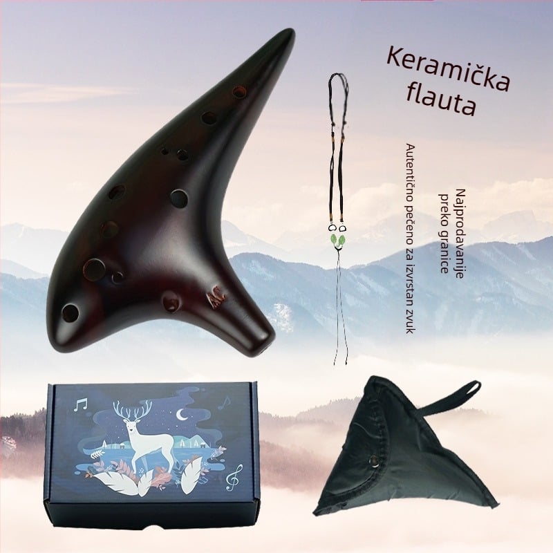 SALA keramička ocarina, 12-otvora Alto C, uz lancu za nošenje, zaštitnu torbicu i karticu za poziciju prstiju