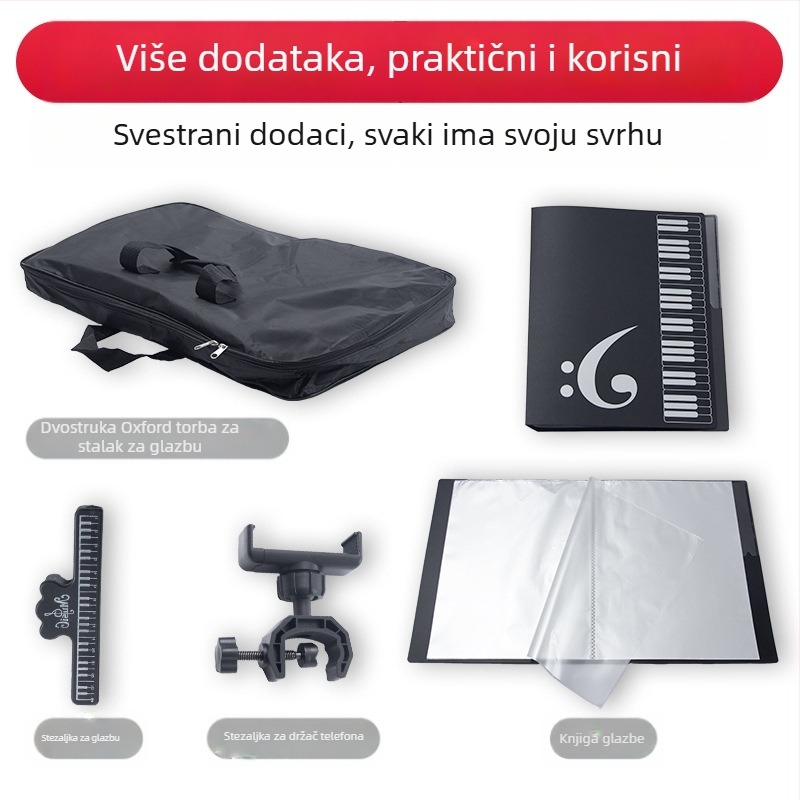 Prijenosni sklopivi stalak za note, podesiva visina, pogodan za gitaru i klavir