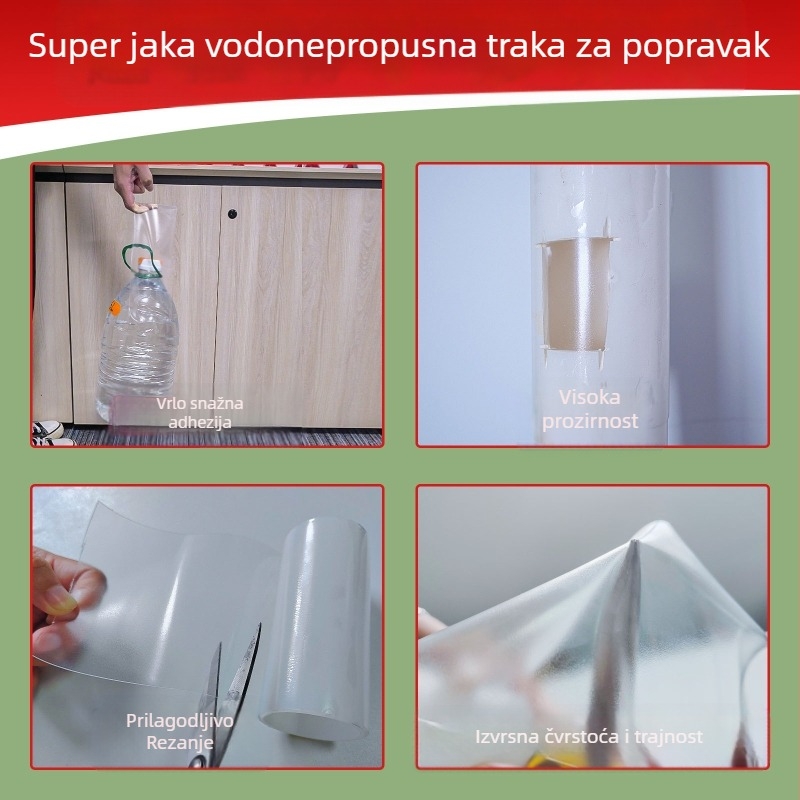 Prozirna PVC traka za popravak cijevi — vodonepropusno brtvljenje, PVC cijevi, debljina 0,3 mm, pogodna za šatore i napuhivačke prstene