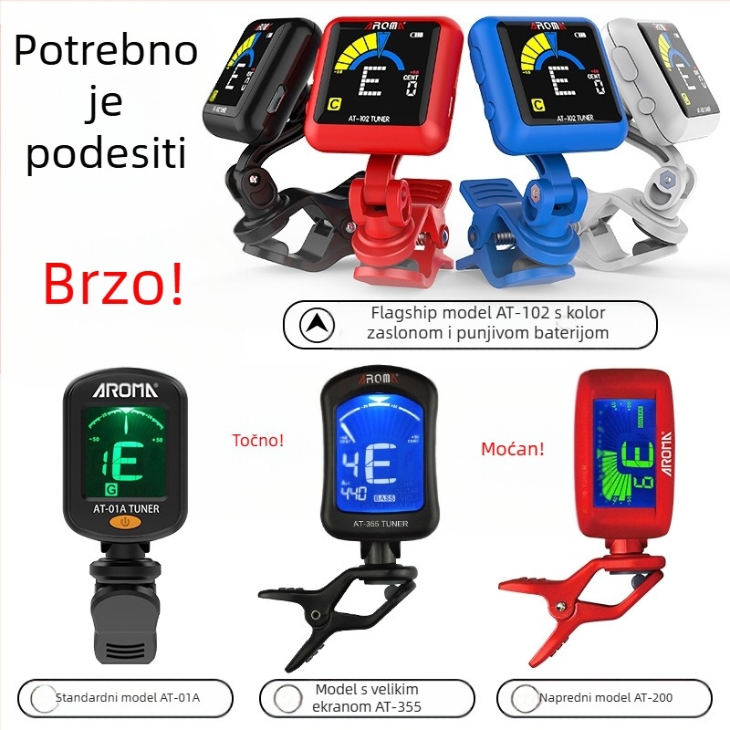 Arnoma AT-01A Univerzalni elektronički tuner s metronomom za gitaru, ukulele i violinu, promjenjiv ton