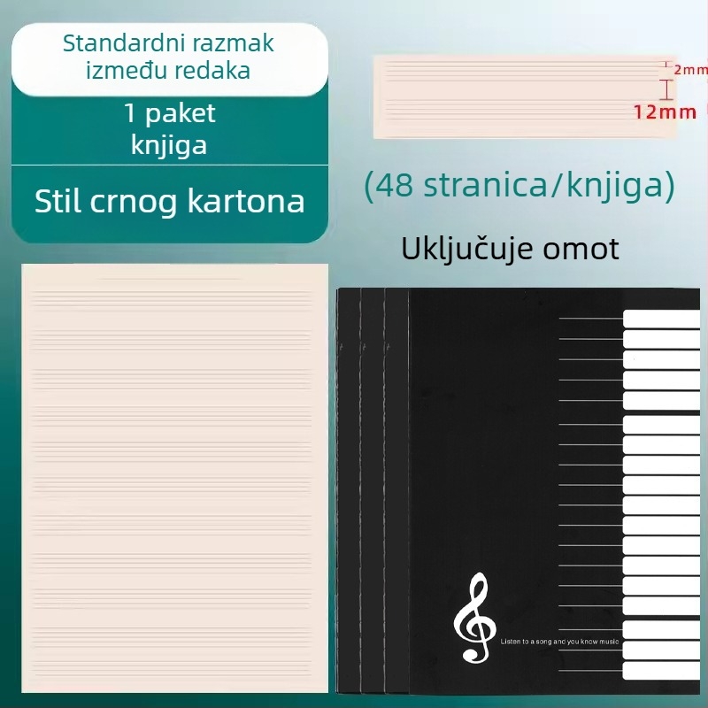 petolinijska bilježnica za note za klavir, vježbenička bilježnica, 16K, s teorijom glazbe