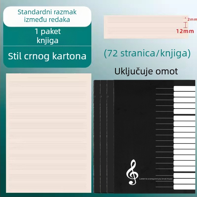 petolinijska bilježnica za note za klavir, vježbenička bilježnica, 16K, s teorijom glazbe