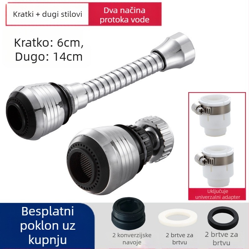 Glava slavine protiv prskanja s 360° rotacijom i dugim produženjem — ABS, upravljanje jedne ručke, jednostavna ugradnja