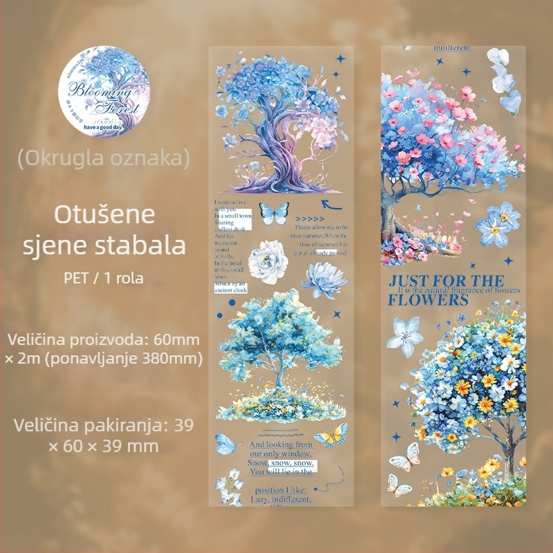 PET ukrasna traka s temom drveća i krajolika, Blooming Forest serija, tiskani planer dekor