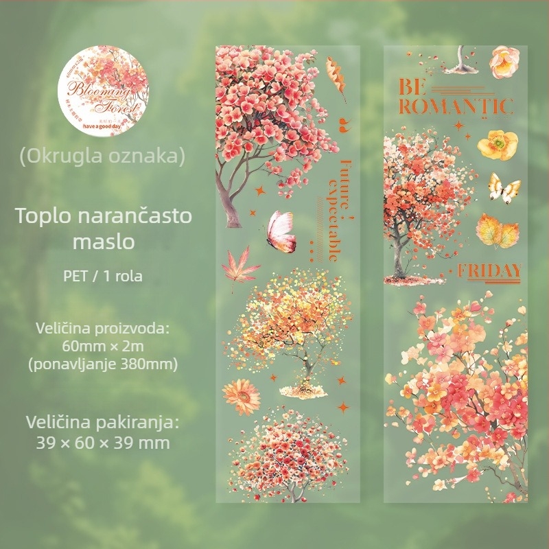 PET ukrasna traka s temom drveća i krajolika, Blooming Forest serija, tiskani planer dekor