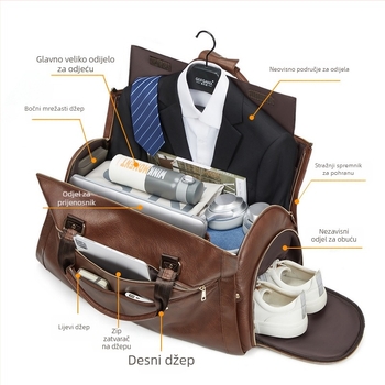 Muška PU kožna torba za odijelo, sklopiva crossbody, vodootporna, kapacitet 36–55L, poliester podstava