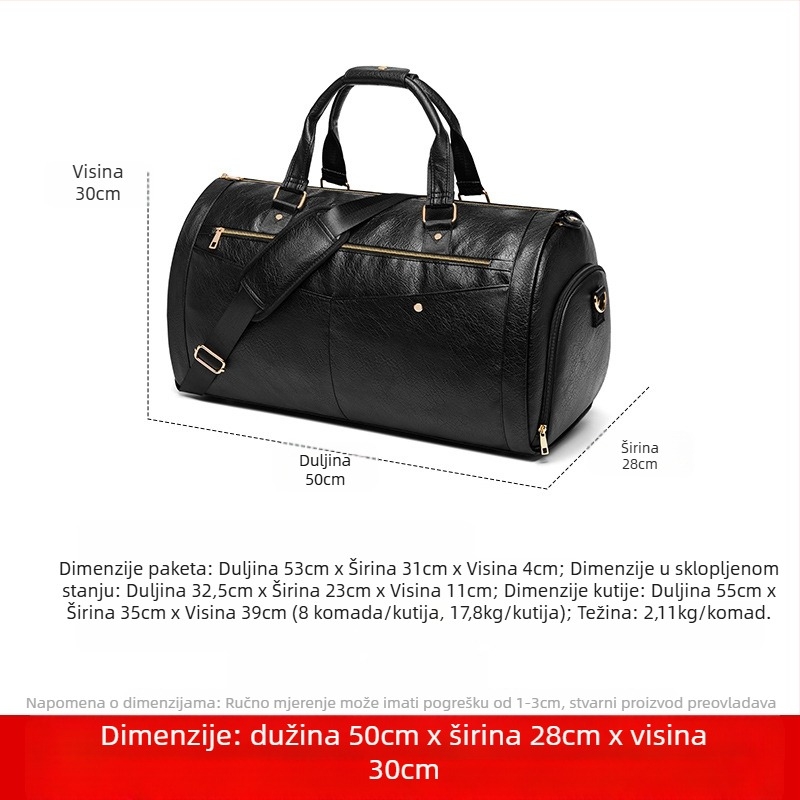 Muška PU kožna torba za odijelo, sklopiva crossbody, vodootporna, kapacitet 36–55L, poliester podstava