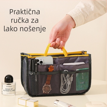 Kozmetička torbica model 111, kockastog oblika, od poliestera, s dvostrukim zatvaračem, višestruka namjena za putovanja