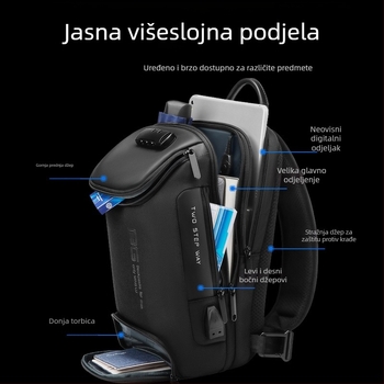 Muška crossbody torba, vodootporna, zaštita od krađe s zaključavanjem na lozinku, Oxford tkanina, model ML7082