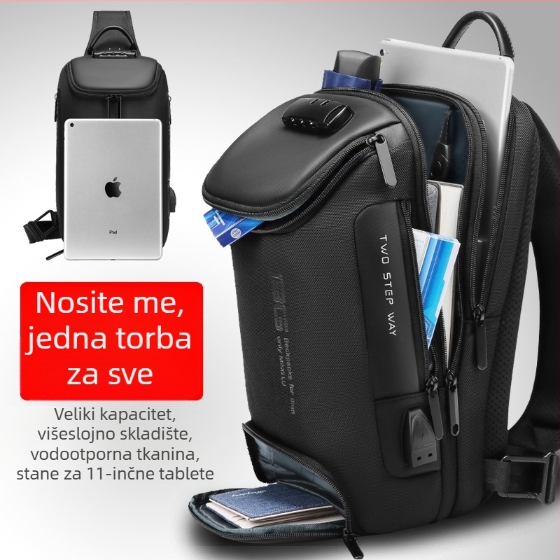 Muška crossbody torba, vodootporna, zaštita od krađe s zaključavanjem na lozinku, Oxford tkanina, model ML7082