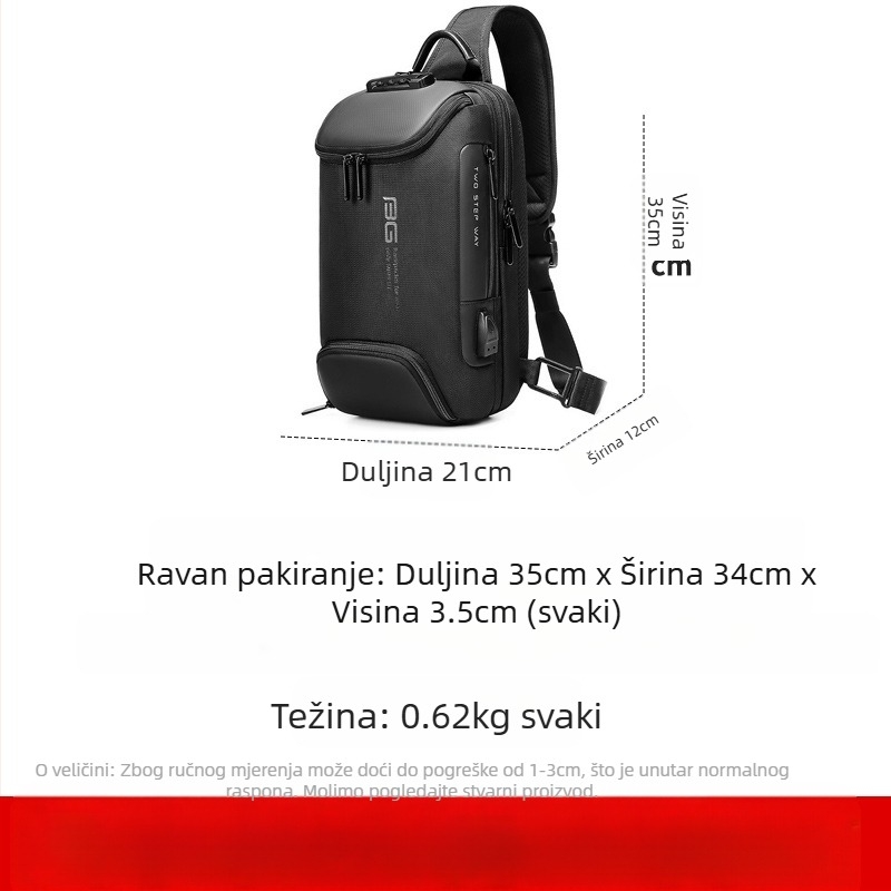 Muška crossbody torba, vodootporna, zaštita od krađe s zaključavanjem na lozinku, Oxford tkanina, model ML7082