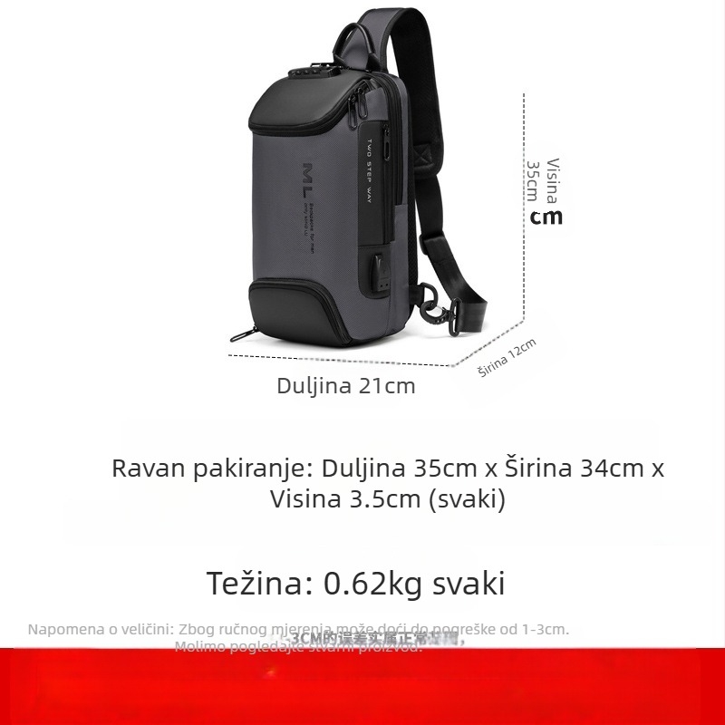 Muška crossbody torba, vodootporna, zaštita od krađe s zaključavanjem na lozinku, Oxford tkanina, model ML7082