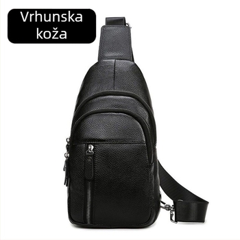Muška torbica za prsni koš od prave kože gornjeg sloja kravlje kože, urban minimalistički stil, crossbody, prima 8-inčni tablet, podstava od poliestera, DIVECEN
