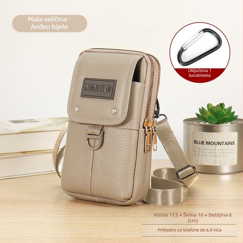 Muška kožna torbica za telefon na kaišu, pravo koža, koža prvog sloja, uspravni kvadratni oblik, zatvarač, poslovni stil