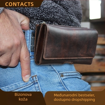 Muška pojasna torbica za telefon, od prave kože, prvi sloj kože, prozračna, višenamjenska