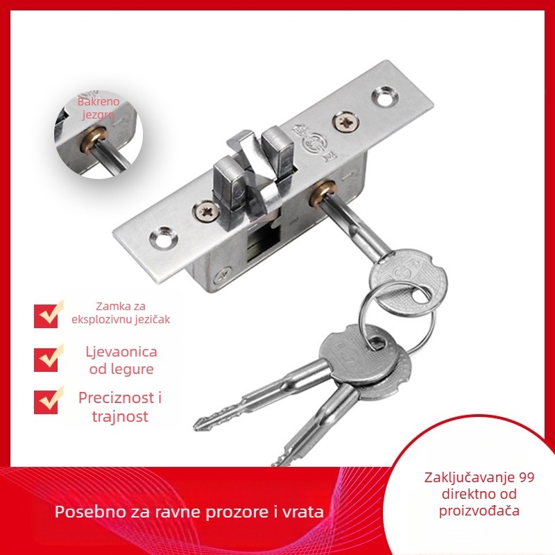 Jiagu okvirni sigurnosni brava od aluminijske legure za zaštitne i klizne vrata; model 99; aluminijski okvir; pogodna debljina vrata 25–40 mm