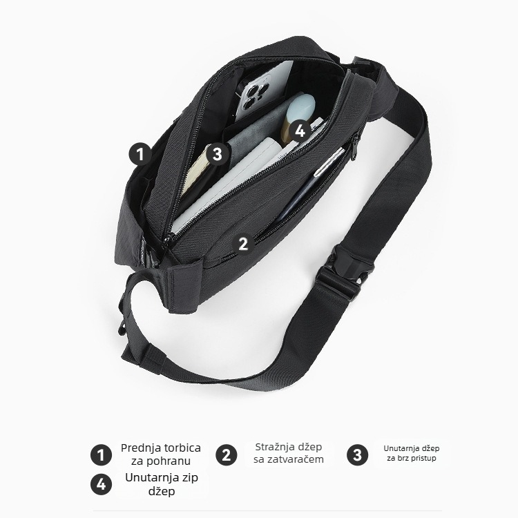 Muška crossbody torba — Oxford tkanina, prozračna i vodootporna, ultralakа i proširiva, ulični stil