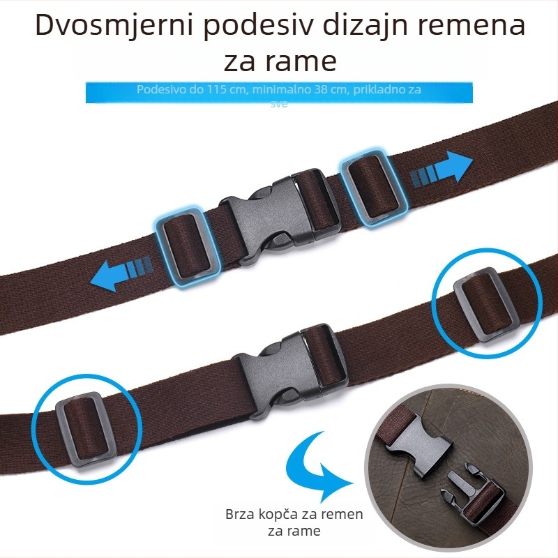 Muška torba za prsa od prave kože, prva sloja goveđe kože, otporna na habanje, podstava od poliestera, za svakodnevnu upotrebu