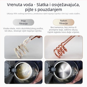 Prednje montiran nehrđajući čelični filtar za vodu za kuhinju i kupaonicu; zamjenjivi i perivi keramički filter; ultrafiltracijska membrana, 1. razina filtracije, 0–38°C, tlak vode 0.1–0.4 MPa, 1000 L/dan