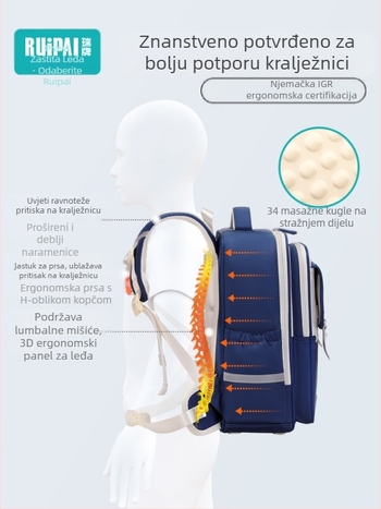 Unisex školska torba za 1.-2. razred, poliester, smanjenje opterećenja, zakrivljeni naramenici